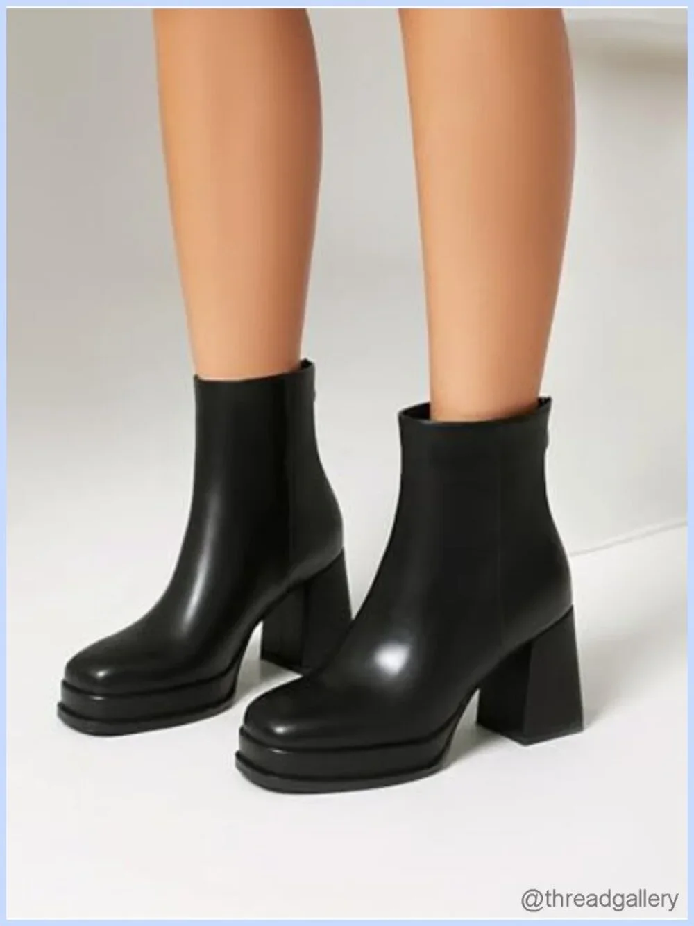 Chunky Platform Ankle Boots Square Toe Back Zipper PU Heeled Booties